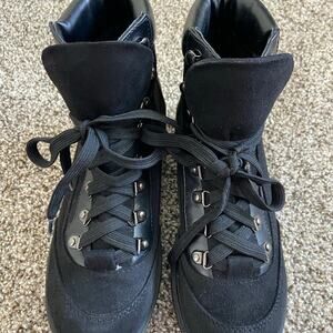 Soda black suede and leather chunky platform heeled boots lace up 7